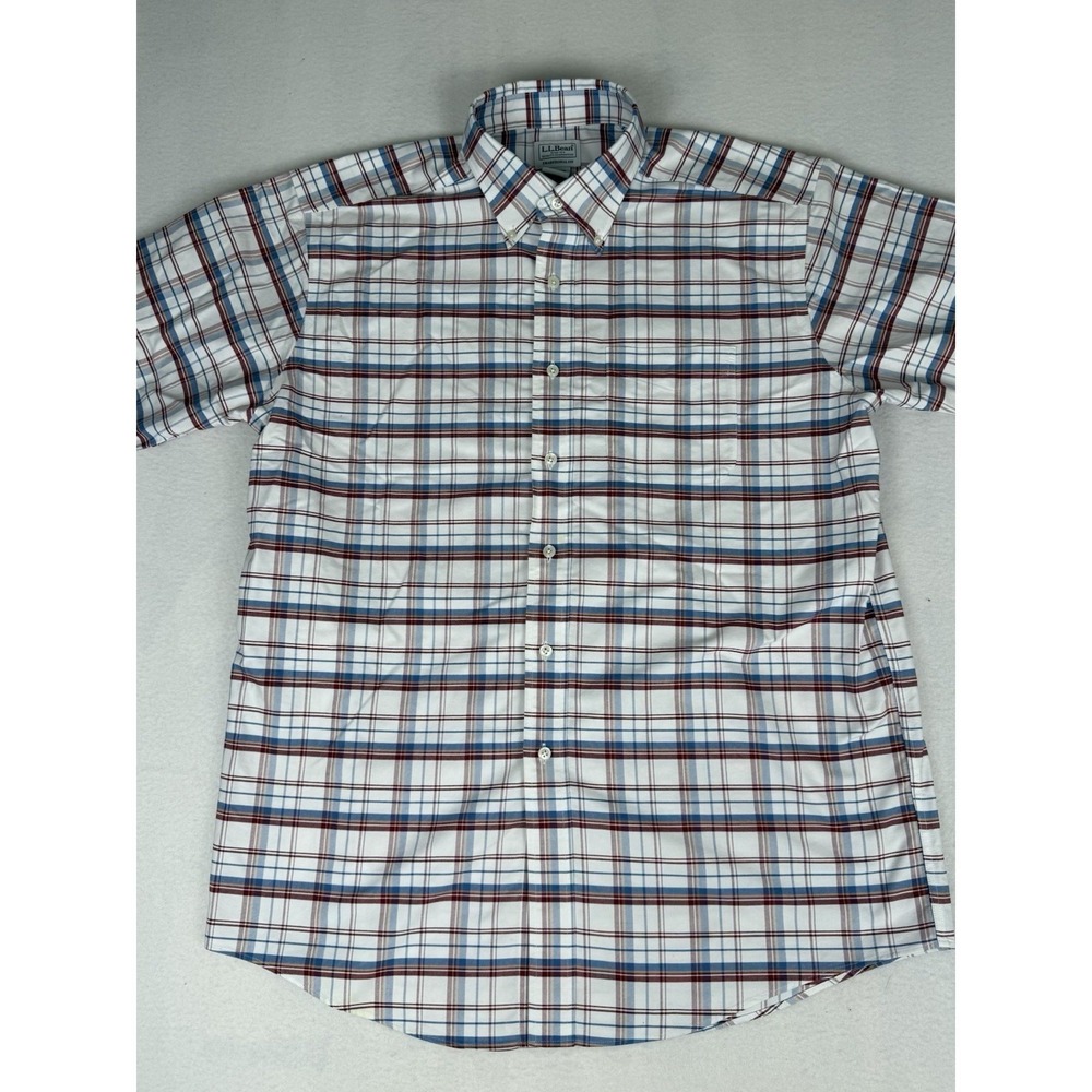 LL Bean Traditional Fit Short Sleeve Plaid Button Down Shirt Men's 16.5‎ REG